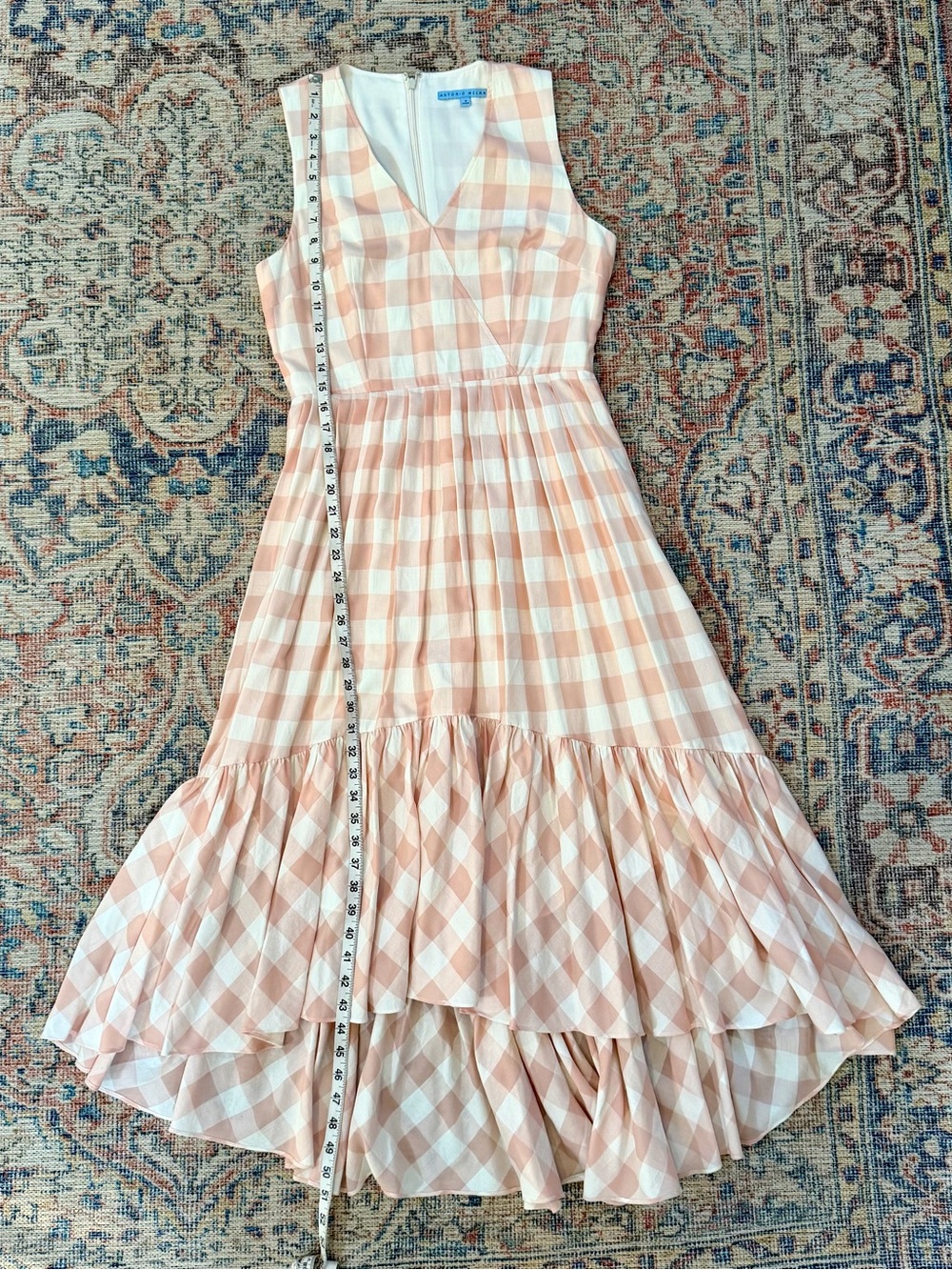 Antonio Melani Pink White GINGHAM Dress Sundress Midi A-Line Dress Summer 4 S - Picture 7 of 11